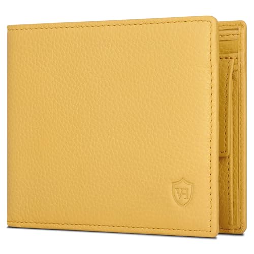 VON HEESEN Leder Geldbörse RFID Schutz I Echtleder Geldbeutel für Damen & Herren I Portemonnaie Brieftasche Wallet Portmonee (Gelb) von VON HEESEN
