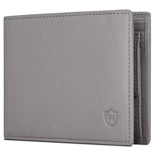 VON HEESEN Leder Geldbörse RFID Schutz I Echtleder Geldbeutel für Damen & Herren I Portemonnaie Brieftasche Wallet Portmonee (Grau) von VON HEESEN