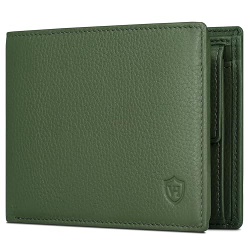 VON HEESEN Leder Geldbörse RFID Schutz I Echtleder Geldbeutel für Damen & Herren I Portemonnaie Brieftasche Wallet Portmonee (Grün) von VON HEESEN
