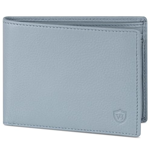 VON HEESEN Leder Geldbörse RFID Schutz I Echtleder Geldbeutel für Damen & Herren I Portemonnaie Brieftasche Wallet Portmonee (Hellblau) von VON HEESEN