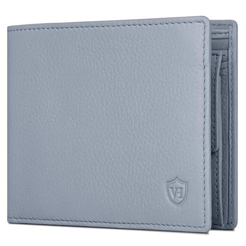 VON HEESEN Leder Geldbörse RFID Schutz I Echtleder Geldbeutel für Damen & Herren I Portemonnaie Brieftasche Wallet Portmonee (Hellblau) von VON HEESEN
