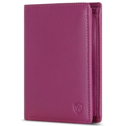 VON HEESEN Leder Geldbörse RFID Schutz I Echtleder Geldbeutel für Damen & Herren I Portemonnaie Brieftasche Wallet Portmonee (Pink) von VON HEESEN
