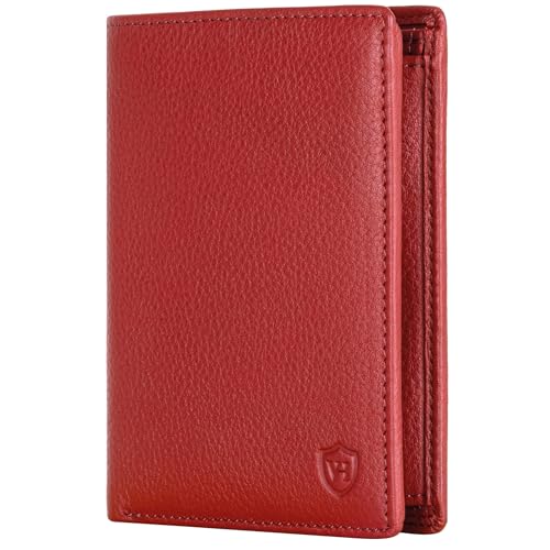 VON HEESEN Leder Geldbörse RFID Schutz I Echtleder Geldbeutel für Damen & Herren I Portemonnaie Brieftasche Wallet Portmonee (Rot) von VON HEESEN