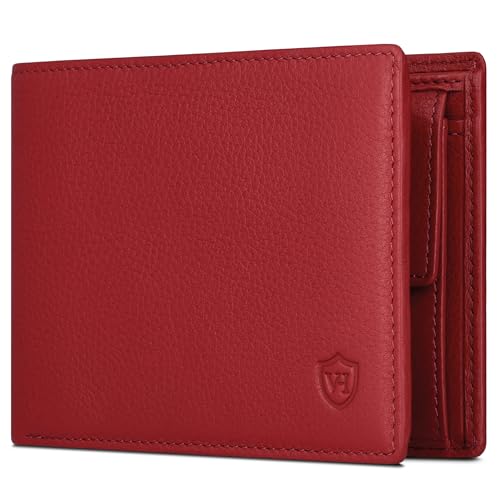 VON HEESEN Leder Geldbörse RFID Schutz I Echtleder Geldbeutel für Damen & Herren I Portemonnaie Brieftasche Wallet Portmonee (Rot) von VON HEESEN