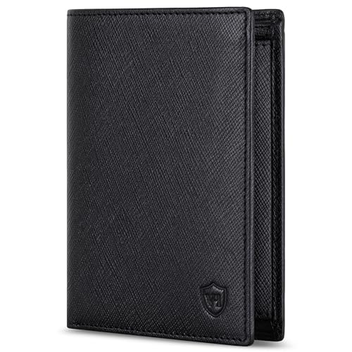 VON HEESEN Leder Geldbörse RFID Schutz I Echtleder Geldbeutel für Damen & Herren I Portemonnaie Brieftasche Wallet Portmonee (Saffiano Schwarz) von VON HEESEN