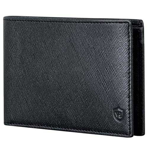 VON HEESEN Leder Geldbörse RFID Schutz I Echtleder Geldbeutel für Damen & Herren I Portemonnaie Brieftasche Wallet Portmonee (Saffiano Schwarz) von VON HEESEN