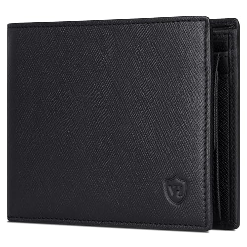 VON HEESEN Leder Geldbörse RFID Schutz I Echtleder Geldbeutel für Damen & Herren I Portemonnaie Brieftasche Wallet Portmonee (Saffiano Schwarz) von VON HEESEN