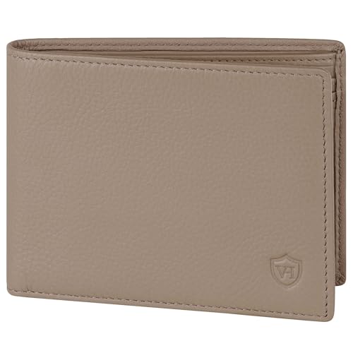 VON HEESEN Leder Geldbörse RFID Schutz I Echtleder Geldbeutel für Damen & Herren I Portemonnaie Brieftasche Wallet Portmonee (Taupe) von VON HEESEN