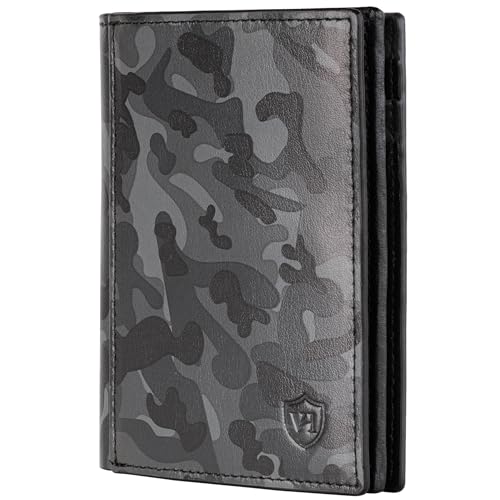 VON HEESEN® Leder Geldbörse mit Münzfach & RFID Schutz Herren & Damen - Echtleder Geldbeutel für Männer & Frauen - Portemonnaie Brieftasche Wallet Portmonee (Camouflage Grau) von VON HEESEN