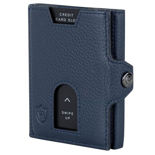 VON HEESEN Slim Wallet mit RFID Schutz - Geldbörse Herren klein - Mini Geldbeutel Damen Portmonee - Kartenetui Echtleder Karten Portemonnaie - Leder Kreditkartenetui Blau von VON HEESEN