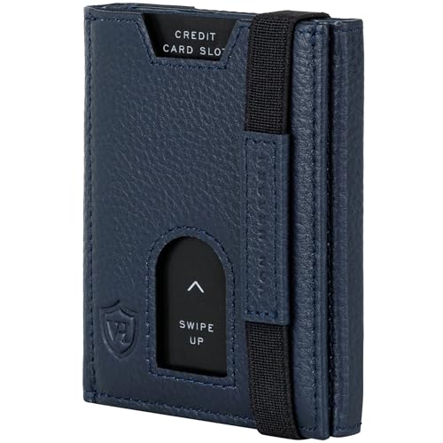 VON HEESEN Leder Slim Wallet - Geldbeutel mit RFID Schutz - Mini Geldbörse für Herren und Damen - Kartenetui Echtleder Karten Portemonnaie klein - Kreditkartenetui Blau von VON HEESEN