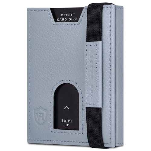 VON HEESEN Leder Slim Wallet - Geldbeutel mit RFID Schutz - Mini Geldbörse für Herren und Damen - Kartenetui Echtleder Karten Portemonnaie klein - Kreditkartenetui Hellblau von VON HEESEN