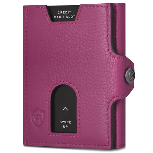 VON HEESEN Slim Wallet mit RFID Schutz - Geldbörse Herren klein - Mini Geldbeutel Damen Portmonee - Kartenetui Echtleder Karten Portemonnaie - Leder Kreditkartenetui Pink von VON HEESEN
