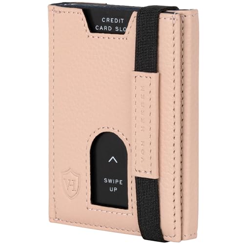 VON HEESEN Leder Slim Wallet - Geldbeutel mit RFID Schutz - Mini Geldbörse für Herren und Damen - Kartenetui Echtleder Karten Portemonnaie klein - Kreditkartenetui Rose von VON HEESEN