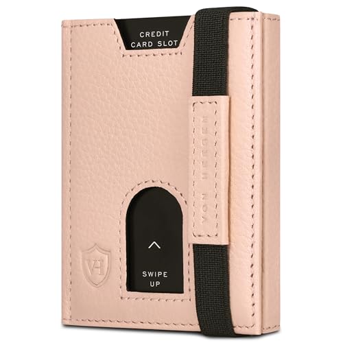 VON HEESEN Leder Slim Wallet - Geldbeutel mit RFID Schutz - Mini Geldbörse für Herren und Damen - Kartenetui Echtleder Karten Portemonnaie klein - Kreditkartenetui Rose von VON HEESEN