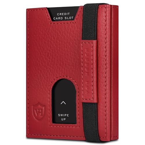 VON HEESEN Leder Slim Wallet - Geldbeutel mit RFID Schutz - Mini Geldbörse für Herren und Damen - Kartenetui Echtleder Karten Portemonnaie klein - Kreditkartenetui Rot von VON HEESEN