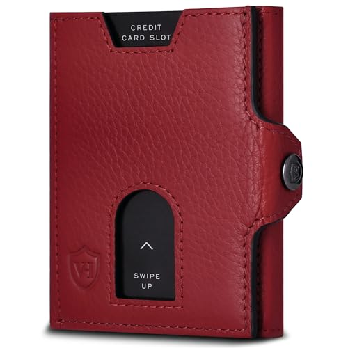 VON HEESEN Slim Wallet mit RFID Schutz - Geldbörse Herren klein - Mini Geldbeutel Damen Portmonee - Kartenetui Echtleder Karten Portemonnaie - Leder Kreditkartenetui Rot von VON HEESEN