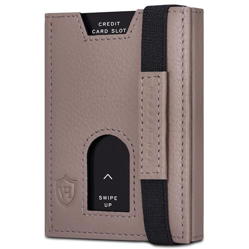 VON HEESEN Leder Slim Wallet - Geldbeutel mit RFID Schutz - Mini Geldbörse für Herren und Damen - Kartenetui Echtleder Karten Portemonnaie klein - Kreditkartenetui Taupe von VON HEESEN