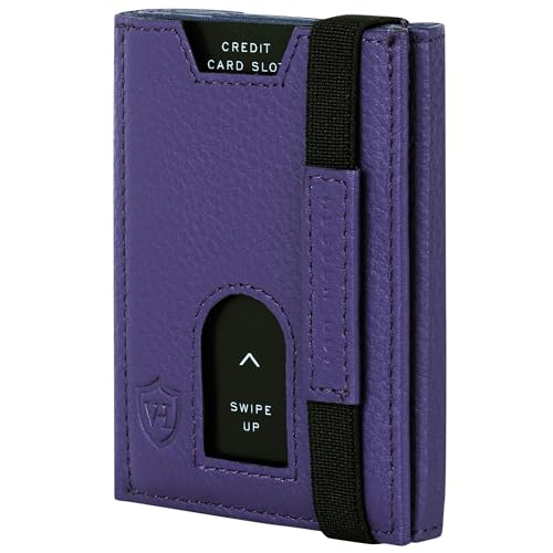 VON HEESEN Leder Slim Wallet - Geldbeutel mit RFID Schutz - Mini Geldbörse für Herren und Damen - Kartenetui Echtleder Karten Portemonnaie klein - Kreditkartenetui Violet von VON HEESEN