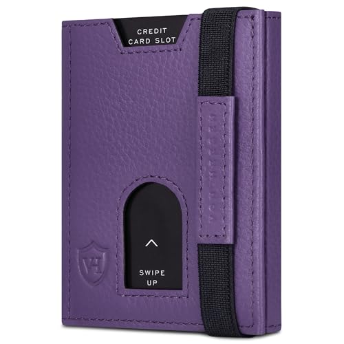 VON HEESEN Leder Slim Wallet - Geldbeutel mit RFID Schutz - Mini Geldbörse für Herren und Damen - Kartenetui Echtleder Karten Portemonnaie klein - Kreditkartenetui Violet von VON HEESEN