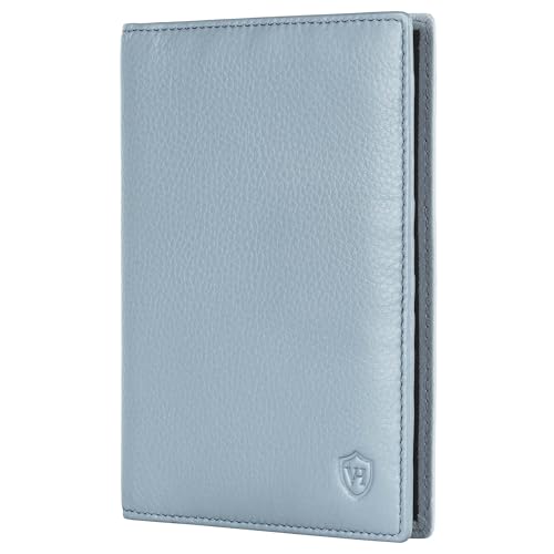 VON HEESEN® Reisepasshülle Leder Etui mit RFID-Schutz - Passhülle Passport Reisepass Mappe Hülle Organizer - Reiseorganizer für Damen & Herren (Hellblau) von VON HEESEN