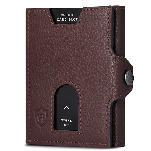VON HEESEN Slim Wallet mit RFID Schutz - Geldbörse Herren klein - Mini Geldbeutel Damen Portmonee - Kartenetui Echtleder Karten Portemonnaie - Leder Kreditkartenetui Braun von VON HEESEN