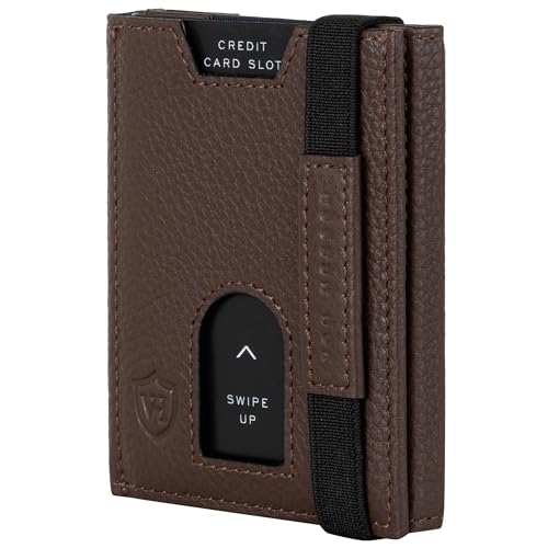 VON HEESEN Leder Slim Wallet - Geldbeutel mit RFID Schutz - Mini Geldbörse für Herren und Damen - Kartenetui Echtleder Karten Portemonnaie klein - Kreditkartenetui Braun von VON HEESEN