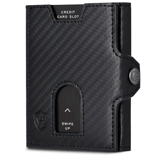 VON HEESEN Slim Wallet mit RFID Schutz - Geldbörse Herren klein - Mini Geldbeutel Damen Portmonee - Kartenetui Echtleder Karten Portemonnaie - Kreditkartenetui Carbon-Schwarz von VON HEESEN