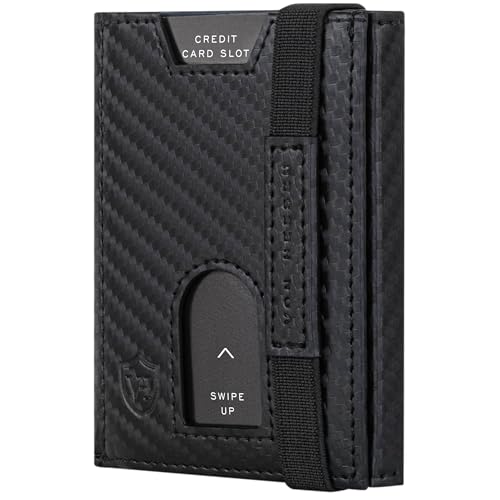 VON HEESEN Leder Slim Wallet - Geldbeutel mit RFID Schutz - Mini Geldbörse für Herren und Damen - Kartenetui Echtleder Karten Portemonnaie klein - Kreditkartenetui Carbon-Schwarz von VON HEESEN