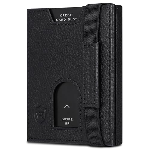 VON HEESEN Leder Slim Wallet - Geldbeutel mit RFID Schutz - Mini Geldbörse für Herren und Damen - Kartenetui Echtleder Karten Portemonnaie klein - Kreditkartenetui Schwarz von VON HEESEN