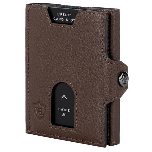 VON HEESEN Slim Wallet mit Münzfach & RFID-Schutz - Leder Geldbeutel - Mini Geldbörse für Herren und Damen - Kartenetui Echtleder Karten Portemonnaie klein - Kreditkartenetui Braun von VON HEESEN