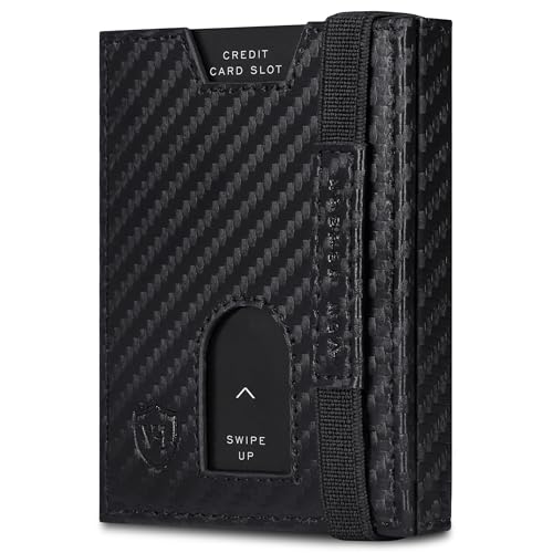 VON HEESEN Slim Wallet mit Münzfach & RFID-Schutz - Leder Geldbeutel - Mini Geldbörse für Herren und Damen - Kartenetui Echtleder Karten Portemonnaie klein - Kreditkartenetui Carbon-Schwarz von VON HEESEN