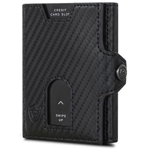 VON HEESEN Slim Wallet mit Münzfach & RFID-Schutz - Mini Geldbörse Herren & Damen - Kartenetui Kreditkartenetui - Portmonee Geldbeutel Portemonnaie klein (Carbon-Schwarz) von VON HEESEN