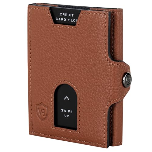 VON HEESEN Slim Wallet mit Münzfach & RFID-Schutz - Leder Geldbeutel - Mini Geldbörse für Herren und Damen - Kartenetui Echtleder Karten Portemonnaie klein - Kreditkartenetui Cognac-Braun von VON HEESEN