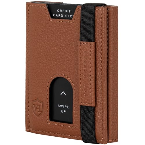 VON HEESEN Slim Wallet mit Münzfach & RFID-Schutz - Leder Geldbeutel - Mini Geldbörse für Herren und Damen - Kartenetui Echtleder Karten Portemonnaie klein - Kreditkartenetui Cognac-Braun von VON HEESEN