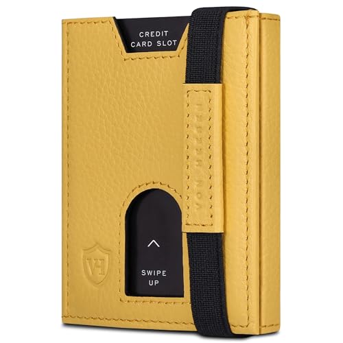 VON HEESEN Slim Wallet mit Münzfach & RFID-Schutz - Leder Geldbeutel - Mini Geldbörse für Herren und Damen - Kartenetui Echtleder Karten Portemonnaie klein - Kreditkartenetui Gelb von VON HEESEN