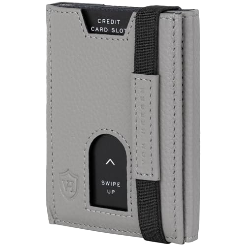 VON HEESEN Slim Wallet mit Münzfach & RFID-Schutz - Leder Geldbeutel - Mini Geldbörse für Herren und Damen - Kartenetui Echtleder Karten Portemonnaie klein - Kreditkartenetui Grau von VON HEESEN