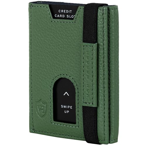 VON HEESEN Slim Wallet mit Münzfach & RFID-Schutz - Leder Geldbeutel - Mini Geldbörse für Herren und Damen - Kartenetui Echtleder Karten Portemonnaie klein - Kreditkartenetui Grün von VON HEESEN