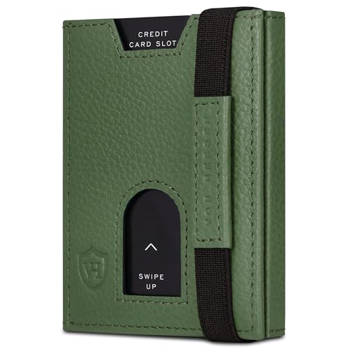 VON HEESEN Slim Wallet mit Münzfach & RFID-Schutz - Leder Geldbeutel - Mini Geldbörse für Herren und Damen - Kartenetui Echtleder Karten Portemonnaie klein - Kreditkartenetui Grün von VON HEESEN
