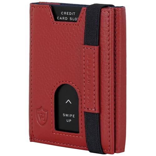 VON HEESEN Slim Wallet mit Münzfach & RFID-Schutz - Leder Geldbeutel - Mini Geldbörse für Herren und Damen - Kartenetui Echtleder Karten Portemonnaie klein - Kreditkartenetui Rot von VON HEESEN