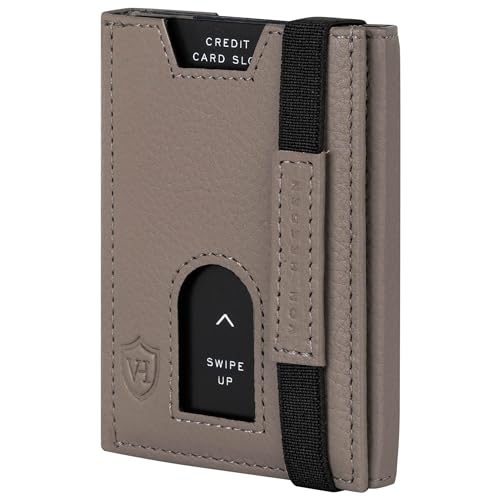 VON HEESEN Slim Wallet mit Münzfach & RFID-Schutz - Leder Geldbeutel - Mini Geldbörse für Herren und Damen - Kartenetui Echtleder Karten Portemonnaie klein - Kreditkartenetui Taupe von VON HEESEN