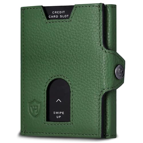 VON HEESEN Slim Wallet mit Münzfach & RFID Schutz - Leder Geldbörse Herren klein - Mini Geldbeutel Damen Portmonee - Kartenetui Echtleder Karten Portemonnaie - Kreditkartenetui Grün von VON HEESEN