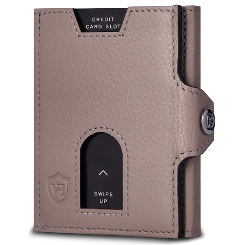 VON HEESEN Slim Wallet mit Münzfach & RFID Schutz - Leder Geldbörse Herren klein - Mini Geldbeutel Damen Portmonee - Kartenetui Echtleder Karten Portemonnaie - Kreditkartenetui Taupe von VON HEESEN