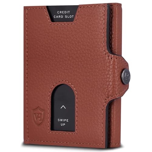 VON HEESEN Slim Wallet mit RFID Schutz - Geldbörse Herren klein - Mini Geldbeutel Damen Portmonee - Kartenetui Echtleder Karten Portemonnaie - Leder Kreditkartenetui Cognac-Braun von VON HEESEN