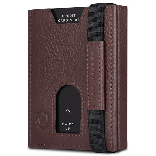 VON HEESEN Slim Wallet mit XL Münzfach & RFID-Schutz - Leder Geldbeutel - Mini Geldbörse für Herren und Damen - Kartenetui Echtleder Karten Portemonnaie klein - Kreditkartenetui Braun von VON HEESEN