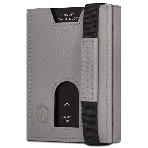 VON HEESEN Slim Wallet mit XL Münzfach & RFID-Schutz - Leder Geldbeutel - Mini Geldbörse für Herren und Damen - Kartenetui Echtleder Karten Portemonnaie klein - Kreditkartenetui Grau von VON HEESEN