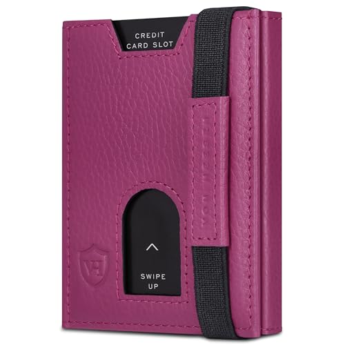 VON HEESEN Slim Wallet mit XL Münzfach & RFID-Schutz - Leder Geldbeutel - Mini Geldbörse für Herren und Damen - Kartenetui Echtleder Karten Portemonnaie klein - Kreditkartenetui Pink von VON HEESEN