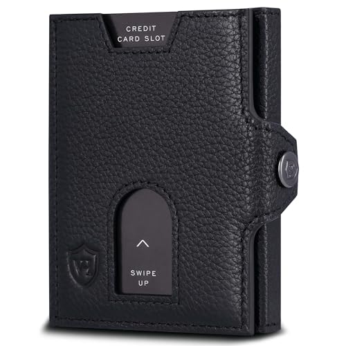 VON HEESEN Slim Wallet mit XL Münzfach & RFID Schutz - Leder Geldbörse Herren klein - Mini Geldbeutel Damen Portmonee - Kartenetui Echtleder Karten Portemonnaie - Kreditkartenetui Schwarz von VON HEESEN