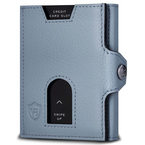 VON HEESEN Slim Wallet mit XL Münzfach & RFID Schutz - Leder Geldbörse Herren klein - Mini Geldbeutel Damen Portmonee - Kartenetui Echtleder Karten Portemonnaie - Kreditkartenetui Hellblau von VON HEESEN