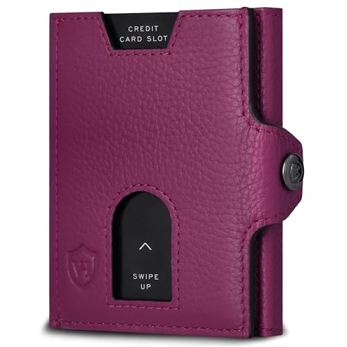 VON HEESEN Slim Wallet mit XL Münzfach & RFID Schutz - Leder Geldbörse Herren klein - Mini Geldbeutel Damen Portmonee - Kartenetui Echtleder Karten Portemonnaie - Kreditkartenetui Pink von VON HEESEN